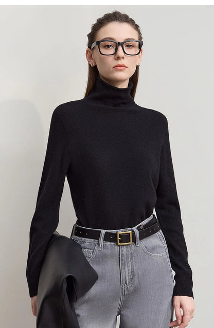 Damen-Rollkragenpullover Wolle-Kaschmir locker einfarbig Herbst