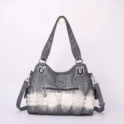 Damen-Schultertasche Silber PU-Leder mit Mehrfachfächern für Alltag und Freizeit