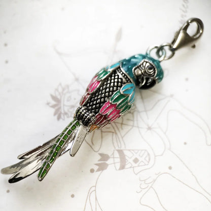 Damen-Charm-Anhänger bunter Papagei massiv Sommer aus Sterlingsilber