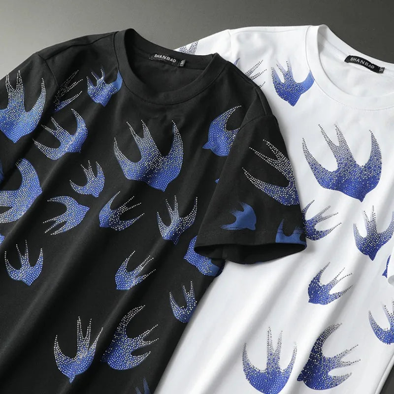 Herren T-Shirt mit Retro-Diamantdruck für Sommer und Freizeitaktivitäten