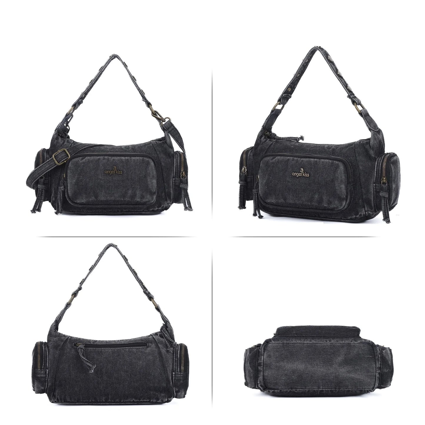 Damen-Handtasche aus Denim mit Top-Handle Stil und großzügigem Innenfach mit Reißverschluss