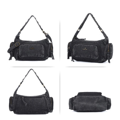Damen-Handtasche aus Denim mit Top-Handle Stil und großzügigem Innenfach mit Reißverschluss