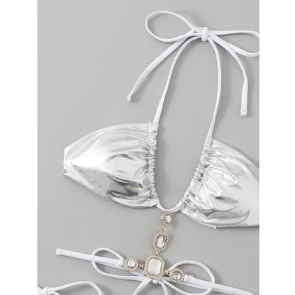 Sexy Bikini-Set mit Strasssteinen und Push-up-Effekt – ideal für Strand und Pool