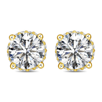 Damen-Ohrstecker Moissanit Rund aus 925 Sterling Silber Schmuck für Hochzeit Glanz