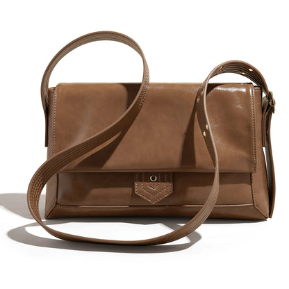 Damen Schultertasche aus Spaltleder und PU im Retro-Stil