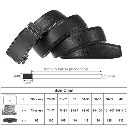 Herren-Gürtel aus Rindsleder 35 mm Breite mit Automatik-Schnalle aus Zinklegierung, Schwarz