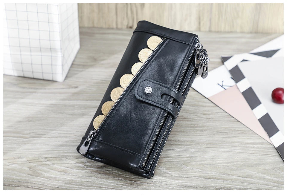 Damen Echtleder Lange Geldbörse Vintage Clutch Reißverschluss Handytasche Kartenhalter