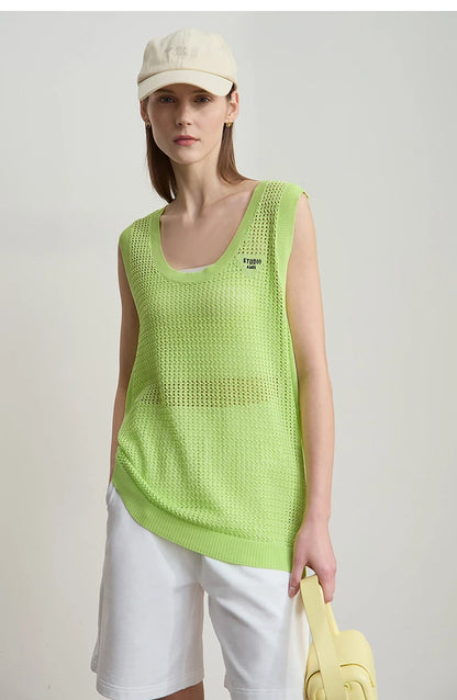 Damen V-Ausschnitt Pullover Viskose ärmellos Lochmuster Sommer