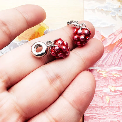 Damen-Charm-Anhänger rote Himbeere romantisch süß aus Sterlingsilber