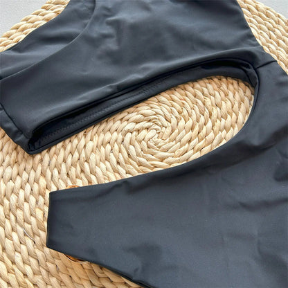 Damen-Badeanzug asymmetrische Schulter Metallring High-Cut gepolstert
