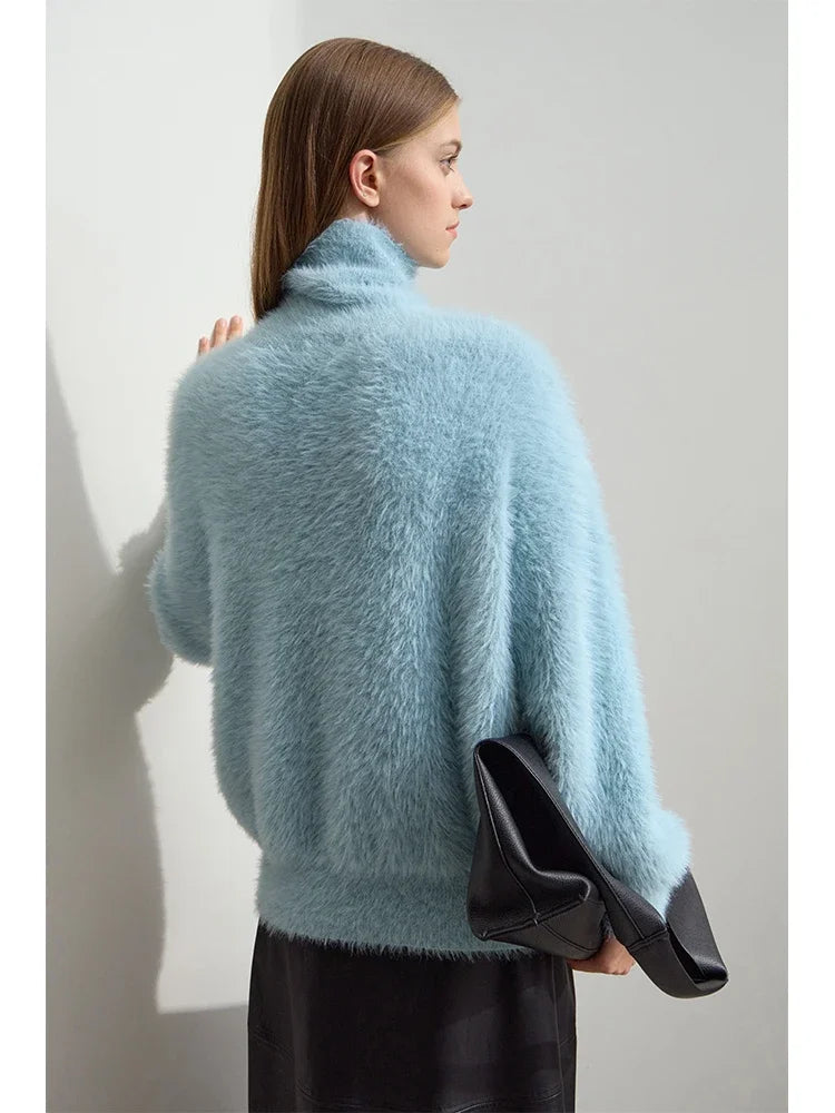 Damen-Rollkragenpullover Nerz-Imitat Reißverschluss locker dick Winter
