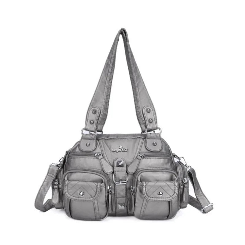 Damen-Schultertasche aus PU-Leder in kompakter Bauweise mit Angenehmer Haptik und Mehrfachfächern