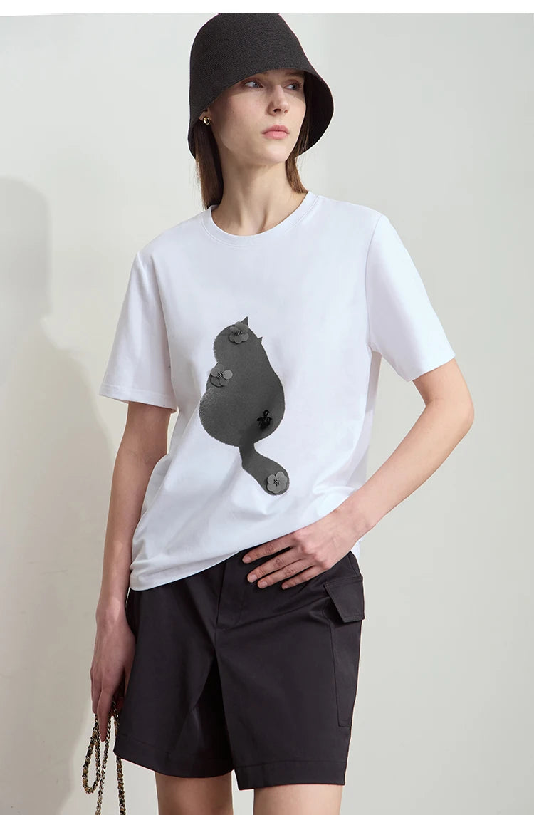 Damen T-Shirt im College-Stil aus leicht elastischem Lyocell mit minimalistischen Druck