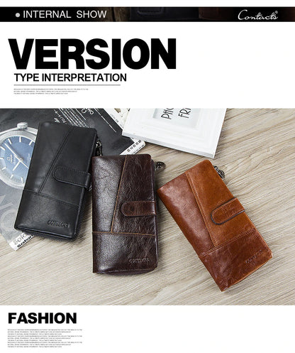 Herren Echtleder Lange Geldbörse Vintage Bifold Reißverschluss Kartenhalter Geldclip