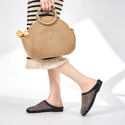 AIYUQI Frauen Geschlossene Zehen Hausschuhe 2025, Anti-slip Diamant Mesh Hausschuhe Für Frauen Große Größe Sommer Weibliche Schuhe