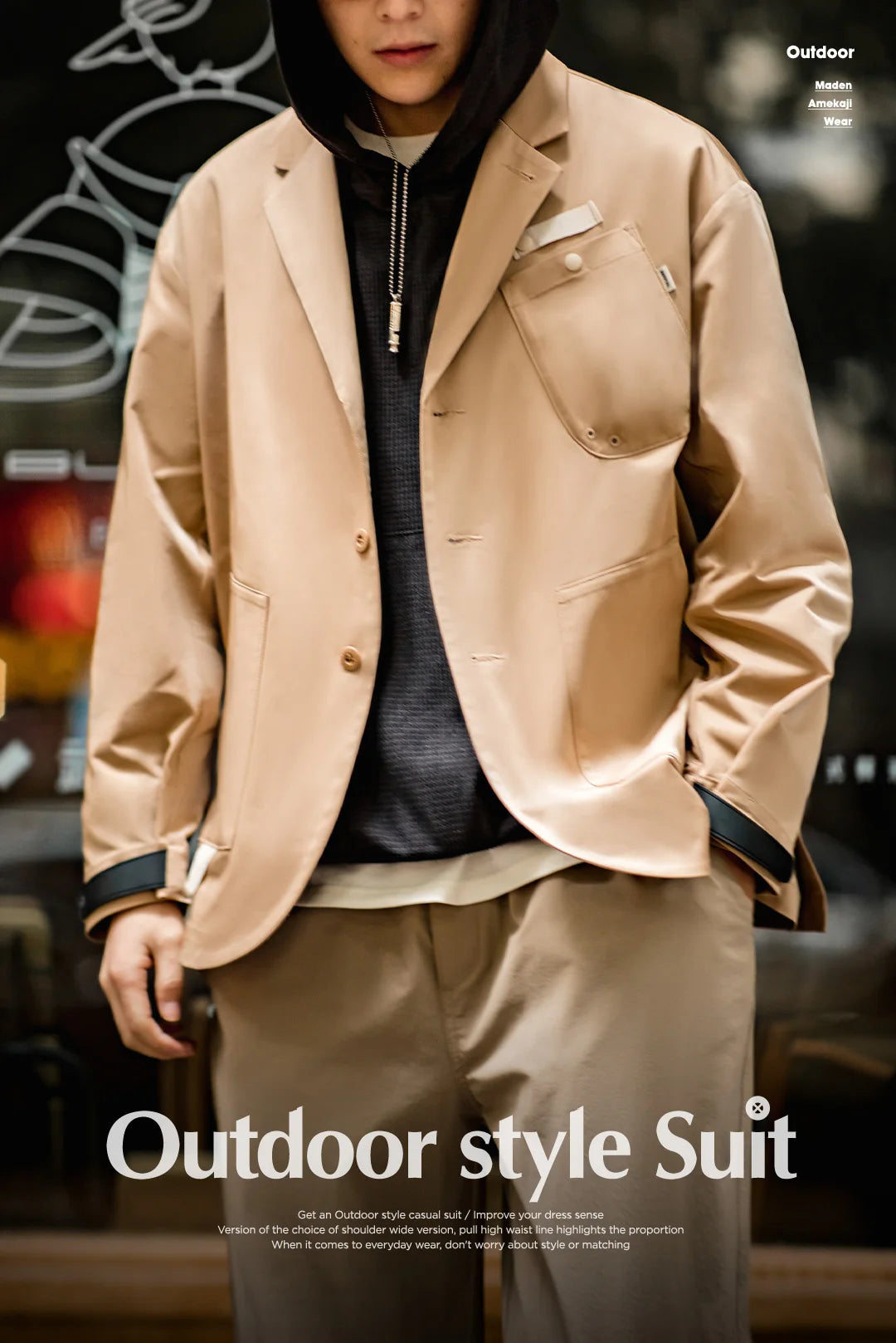 Herren Frühlingsjacke Lässig Einreihiger Blazer Reverskragen Mehrere Taschen Vintage