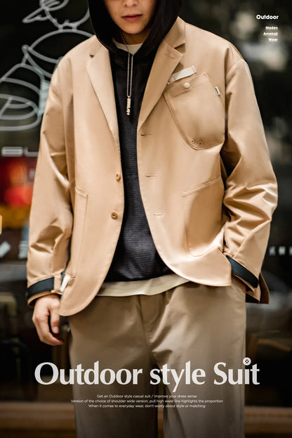 Herren Frühlingsjacke Lässig Einreihiger Blazer Reverskragen Mehrere Taschen Vintage