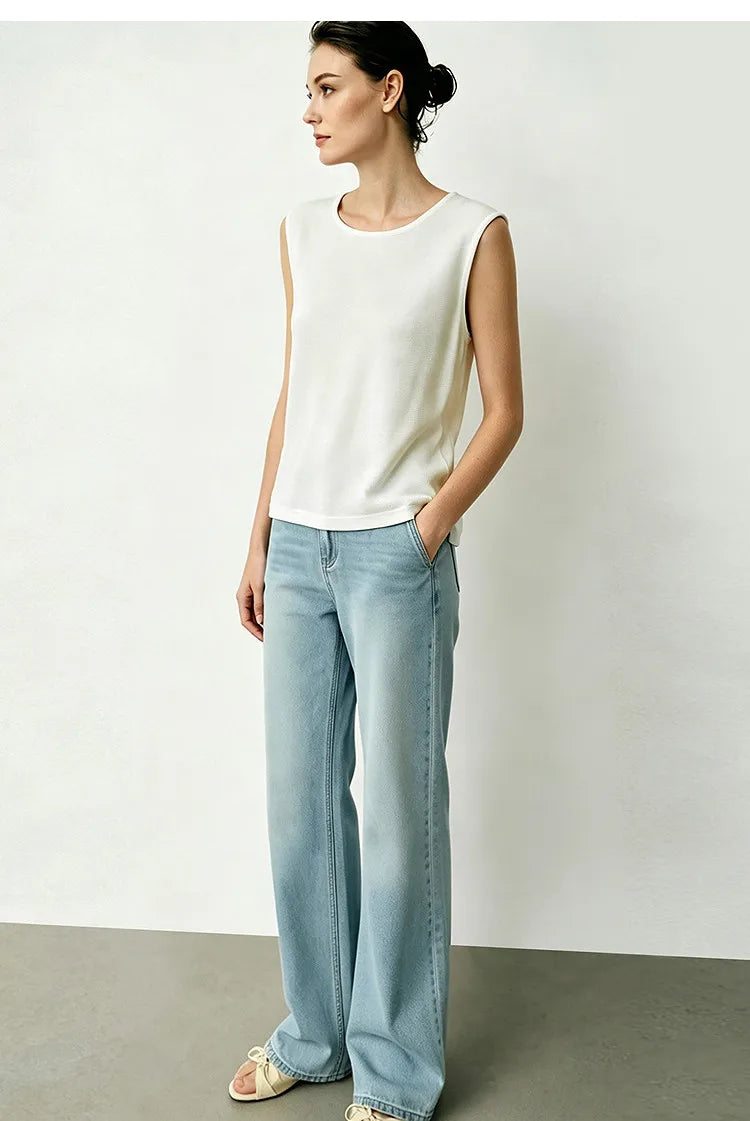 Damen-Rundhalspullover ärmellos Drapierung Cut-Out Lyocell Sommer