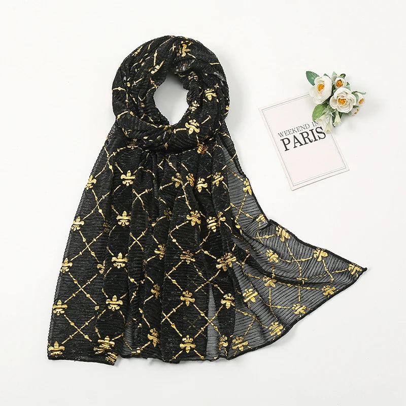 Damen Chiffon Hijab Schal Glitzer Gold Silber muslimisch Kopftuch einfarbig
