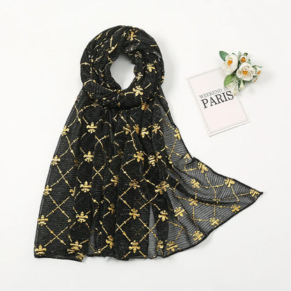 Damen Chiffon Hijab Schal Glitzer Gold Silber muslimisch Kopftuch einfarbig