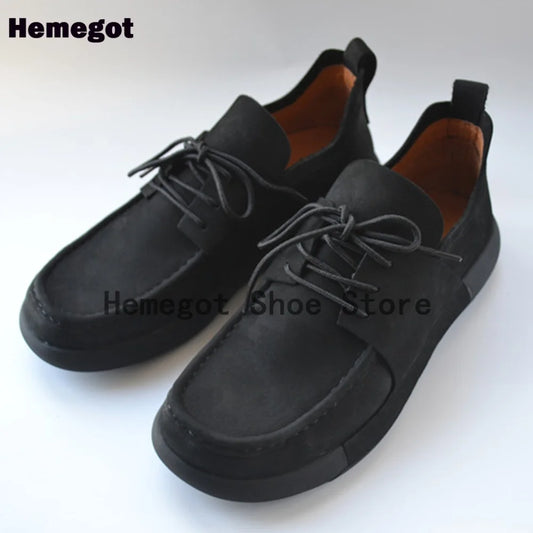 Black Flats Men Shoes Classic British Style Men's Casual Leather Shoes for Outdoor Camping Anti-Slip Leather Handmade Men Shoes
