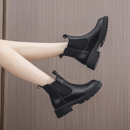 Damen Chelsea Boots aus Leder, schwarz, mit elastischen Seiten und robustem Profil
