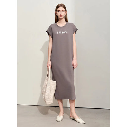 Damen Kleid für Sommer neue lässige O-Ausschnitt Kurzarm Midi gerade Perlen Stickerei Kleid Dame