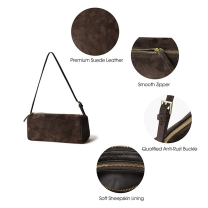 Lange Wildleder-Damentasche | Barrel-Form Schultertasche Luxus