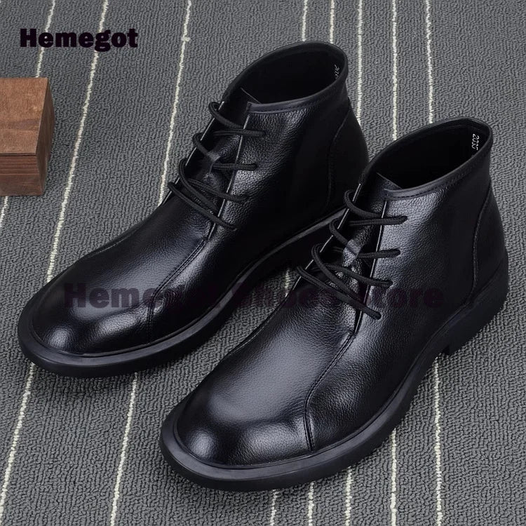 Men's Lace Up High Top Boots Soft Soled Soft Leather Breathable Durable Men's Leather Booties Cowhide Black Leather Men Shoes