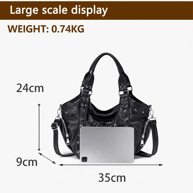 Damen-Hobo-Tasche Aus Leder Im Abgenutzten Retro-Y2K-Biker-Stil Mit Reißverschluss