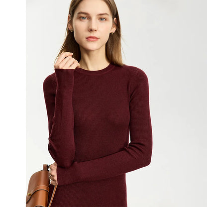 Damen-Rollkragenpullover 100 % Wolle Slim Fit elastisch Winter