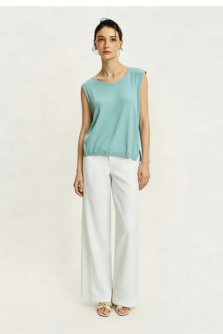 Damen-Rundhalspullover ärmellos Drapierung Cut-Out Lyocell Sommer