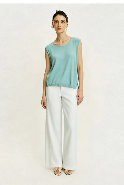 Damen-Rundhalspullover ärmellos Drapierung Cut-Out Lyocell Sommer
