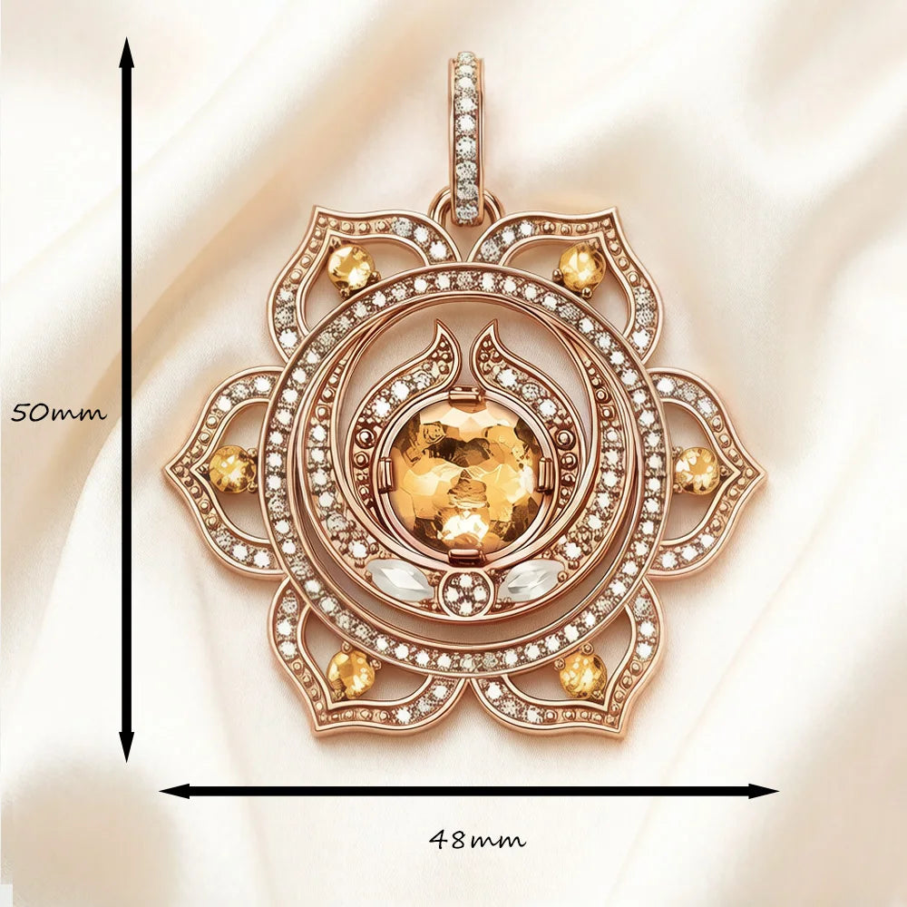 Rosenfarbener Anhänger aus 925 Sterlingsilber mit rundem Schmuckstein und Detail-Ziersteinen