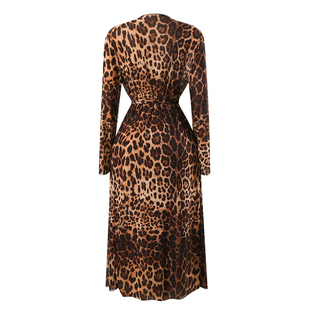 Damen Badeanzug Langarm Leopard Cover-Up gepolstert Einteiler