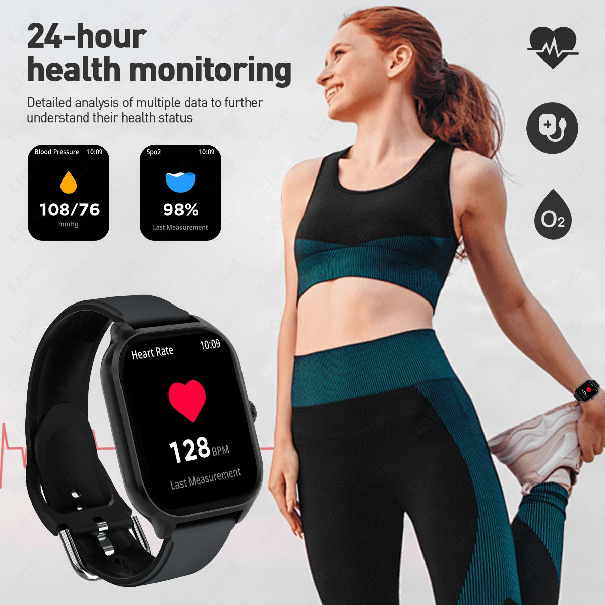 LIGE 2025, neue Smartwatch für Männer und Frauen, 2,01 Zoll HD-Bildschirm, Bluetooth-Anruf, Herzfrequenz, Blutsauerstoffüberwachung, Mann, Sport-Smartwatch