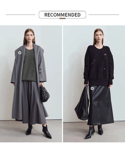 Damen-Rundhalspullover Perlen Strassapplikation locker Winter