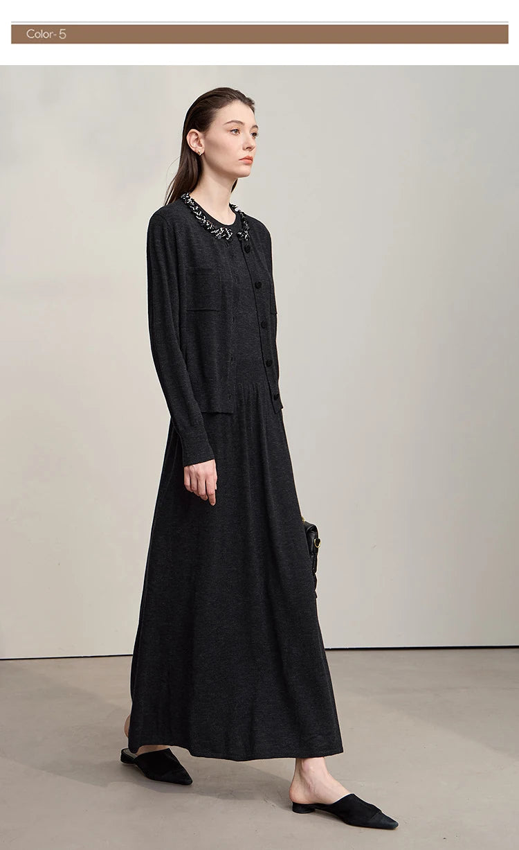 Damen-Strickjacke ärmellos lang Rundhals einfarbig elegant Herbst