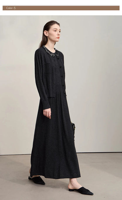 Damen-Strickjacke ärmellos lang Rundhals einfarbig elegant Herbst