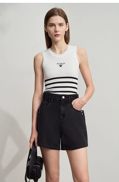 Damen Shorts Baumwoll-Denim Lässig Locker Gerade Vintage Modische Taschenjeans