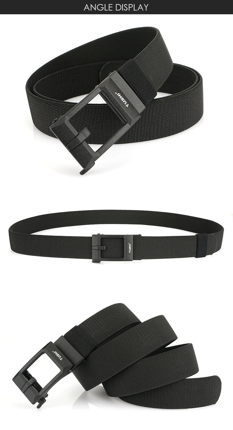 Herren-Gürtel Verstellbar aus elastischem Nylon mit automatischer Metall-Schnalle Breite 3,4 cm