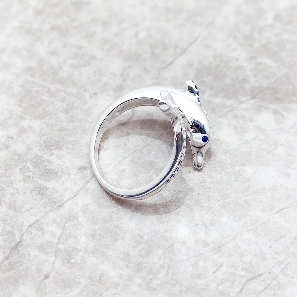 Damen-Ring Delphin mit blauen Zirkonia-Steinen aus Sterlingsilber