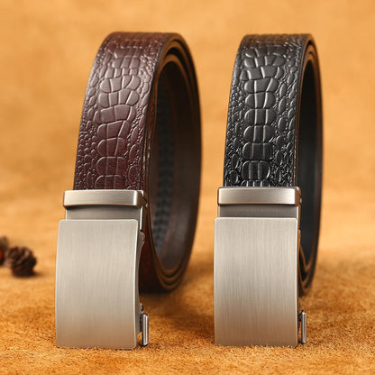 Herren Echtleder-Gürtel Krokodilmuster 3,5 cm Automatik-Schnalle Luxus Rindsleder