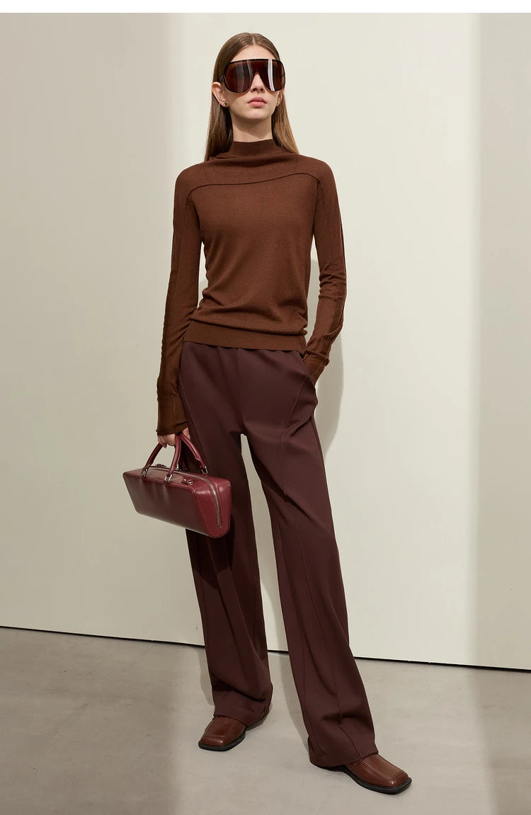 Damen-Kapuzenpullover Wolle Slim Stehkragen-Splicing Büro Herbst-Winter