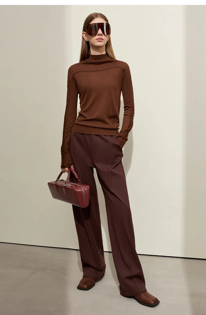 Damen-Kapuzenpullover Wolle Slim Stehkragen-Splicing Büro Herbst-Winter