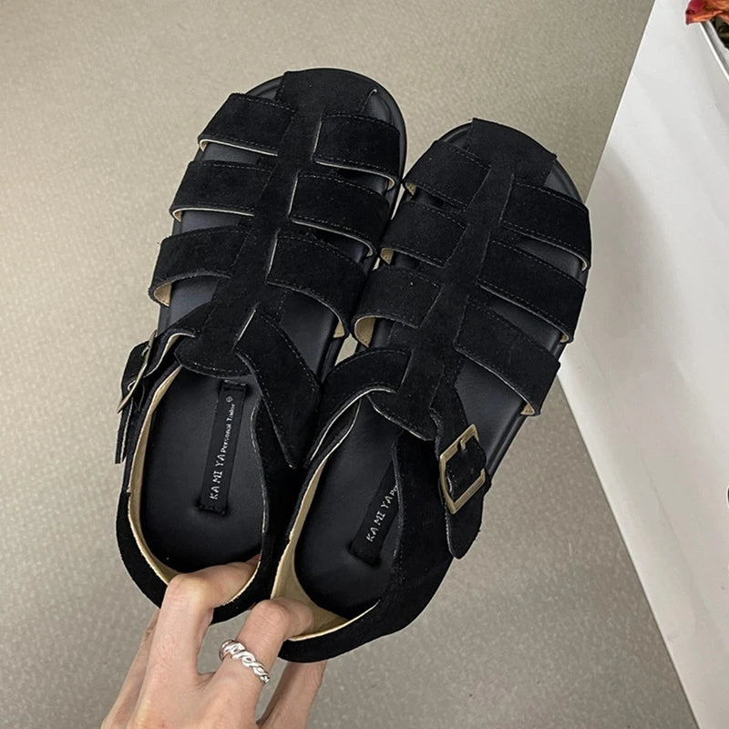 AIYUQI Damensandalen 2025, neue gewebte hohle römische Sandalen für Frauen, Sommer, große Schweinekäfig-weibliche Schuhe