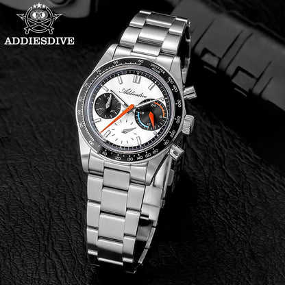 ADDIESDIVE 37mm Men Watch AD2539 BGW9 Super Luminous Chronograph Watch Bubble Mirror Glass 10Bar Waterproof VK63 Quartz Watches