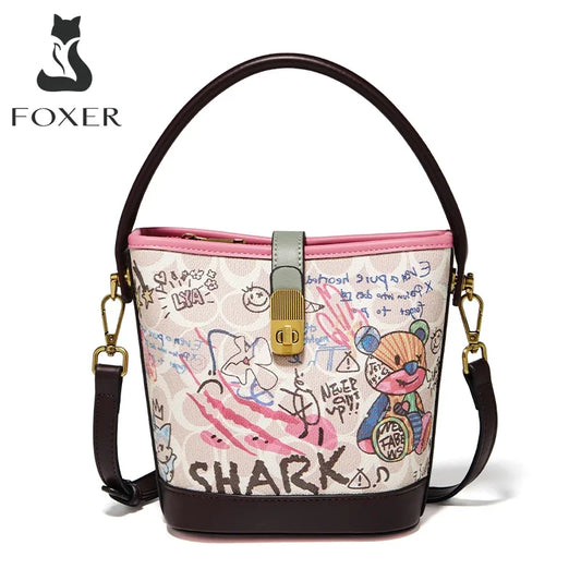 Lady Handbag Aus PU Leather Crossbody Bag Office Prints