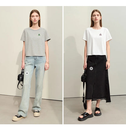 Damen T-Shirts im minimalistischen Stil mit lässigem O-Ausschnitt und Druck