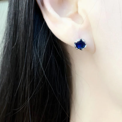 Damen-Ohrstecker Lotus dunkelblau glamourös aus Sterlingsilber